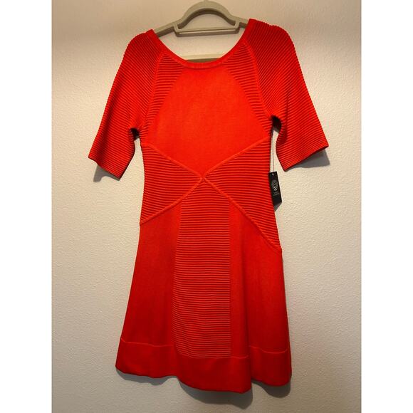 Vince Camuto Ora Orange Ribbed Sweater Dress V Neck Petite Medium NWT Casual - Picture 6 of 10